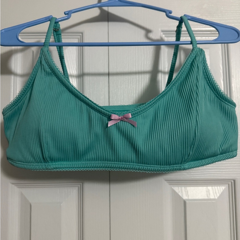 Forever 21 Teal Bikini Top with Pink Bow